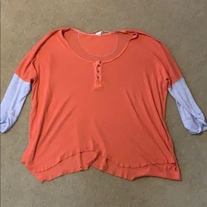 Free People 3/4 Sleeve Two Tone Button Top